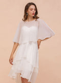 A-line Jewel Neck Chiffon Knee-Length Dress Wraps BMbride
