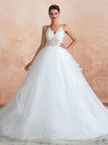 Princess Lace Halter Cathedral Train Wedding Dress BMbride