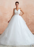 Princess Lace Halter Cathedral Train Wedding Dress BMbride