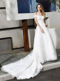 A-line Lace Off-the-Shoulder Court Train Wedding Dress BMbride
