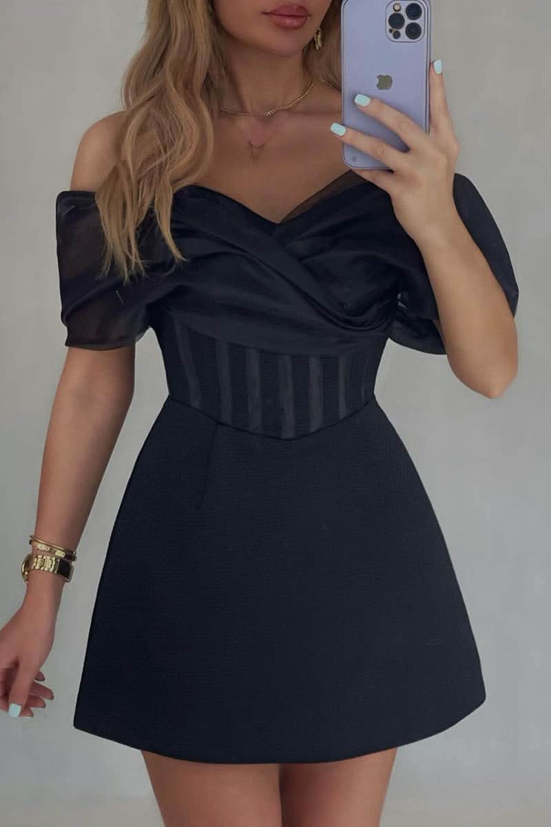 Trendy V-Neck Sky Blue Pleated A-Line Party Dress BM bride