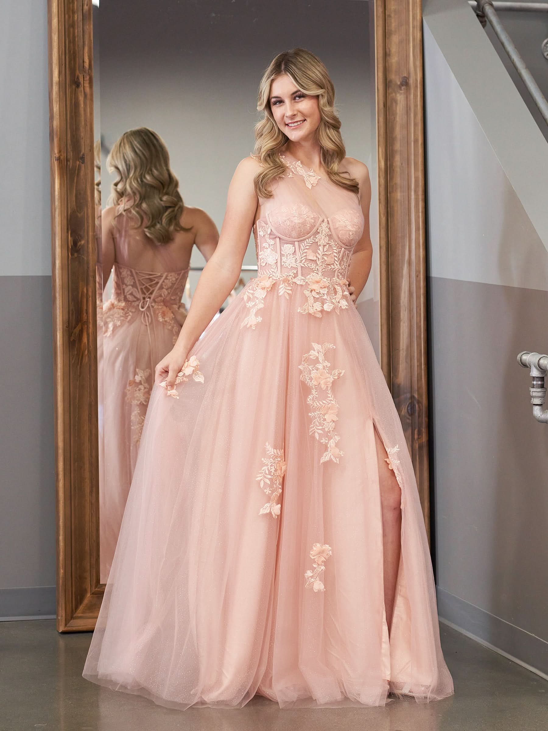 Elegant A-Line One Shoulder Black Long Prom Dress with Appliques BM bride