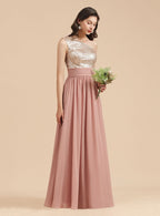 A-Line One-Shoulder Sleeveless Sequins Floor-Length Dress BMbride