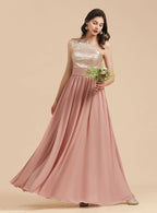 A-Line One-Shoulder Sleeveless Sequins Floor-Length Dress BMbride