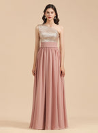 A-Line One-Shoulder Sleeveless Sequins Floor-Length Dress BMbride