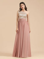 A-Line One-Shoulder Sleeveless Sequins Floor-Length Dress BMbride