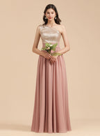 A-Line One-Shoulder Sleeveless Sequins Floor-Length Dress BMbride