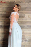 BMbride A-line Sheer Tulle Lace Wedding Gowns Long Sleeve Floor Length Beach Bridal Gowns BMbride