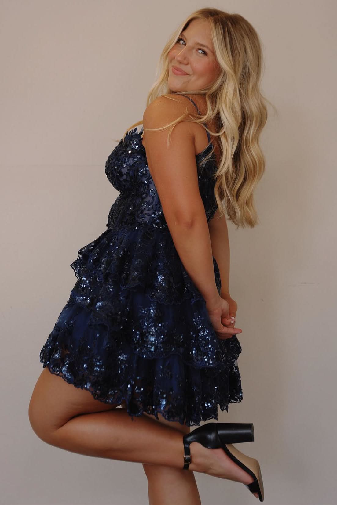 Dazzling A-Line Sky Blue Sequins Multi-Layered Short Homecoming Dress BM bride