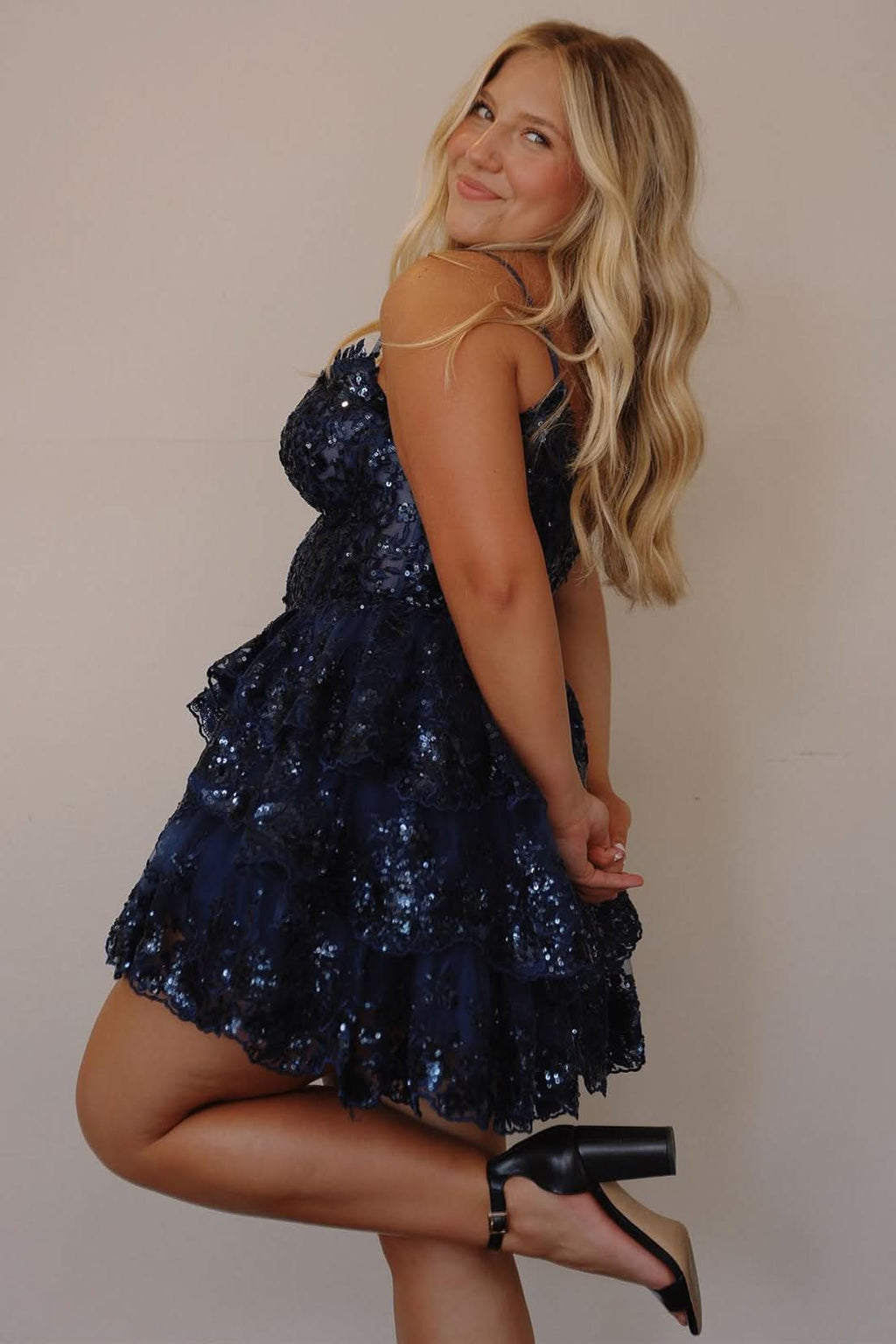 Dazzling A-Line Sky Blue Sequins Multi-Layered Short Homecoming Dress BM bride