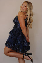 Dazzling A-Line Sky Blue Sequins Multi-Layered Short Homecoming Dress BM bride