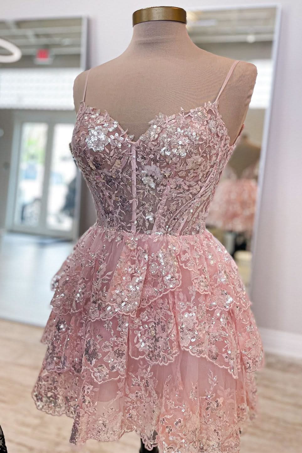 Dazzling A-Line Sky Blue Sequins Multi-Layered Short Homecoming Dress BM bride