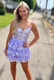 Dazzling A-Line Sky Blue Sequins Multi-Layered Short Homecoming Dress BM bride