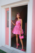 A Line Square Candy Pink Homecoming Dress Short Party Dress BM bride