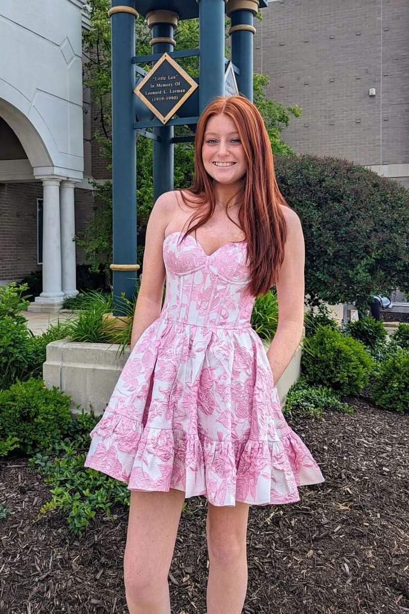 Chic A-Line Strapless Blue Satin Short Homecoming Dress Featuring Pockets BM bride