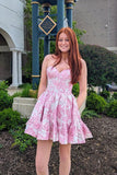 Chic A-Line Strapless Blue Satin Short Homecoming Dress Featuring Pockets BM bride