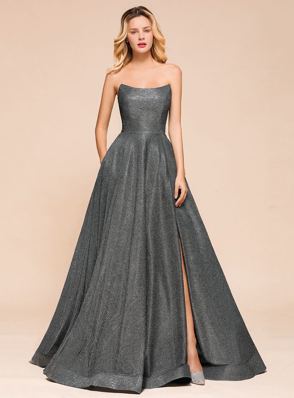 A-Line Strapless Sleeveless Slit Floor-Length Dress BMbride