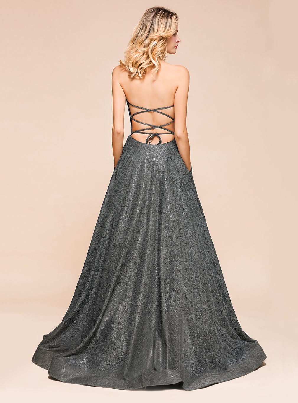 A-Line Strapless Sleeveless Slit Floor-Length Dress BMbride