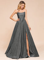 A-Line Strapless Sleeveless Slit Floor-Length Dress BMbride