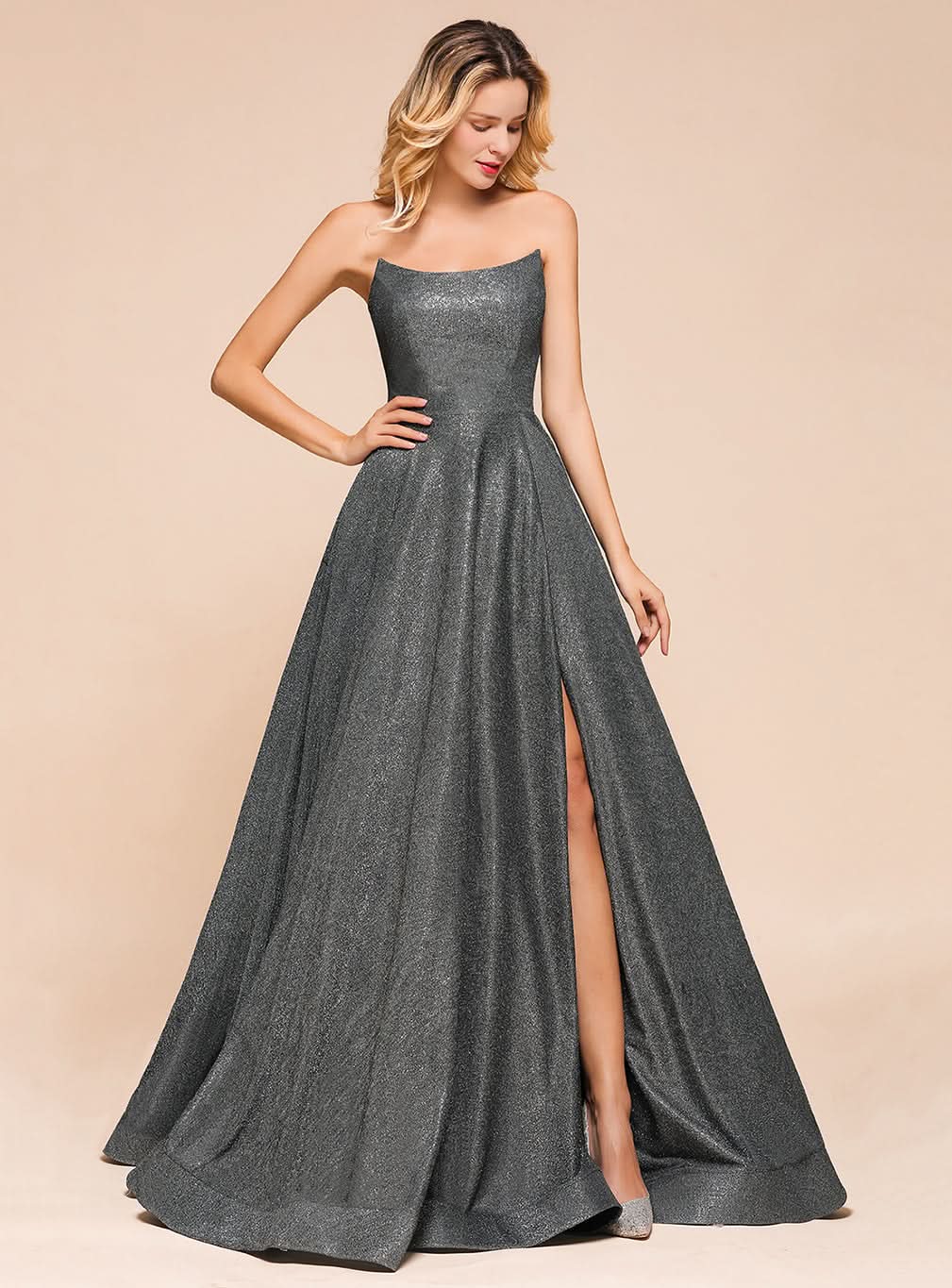 A-Line Strapless Sleeveless Slit Floor-Length Dress BMbride