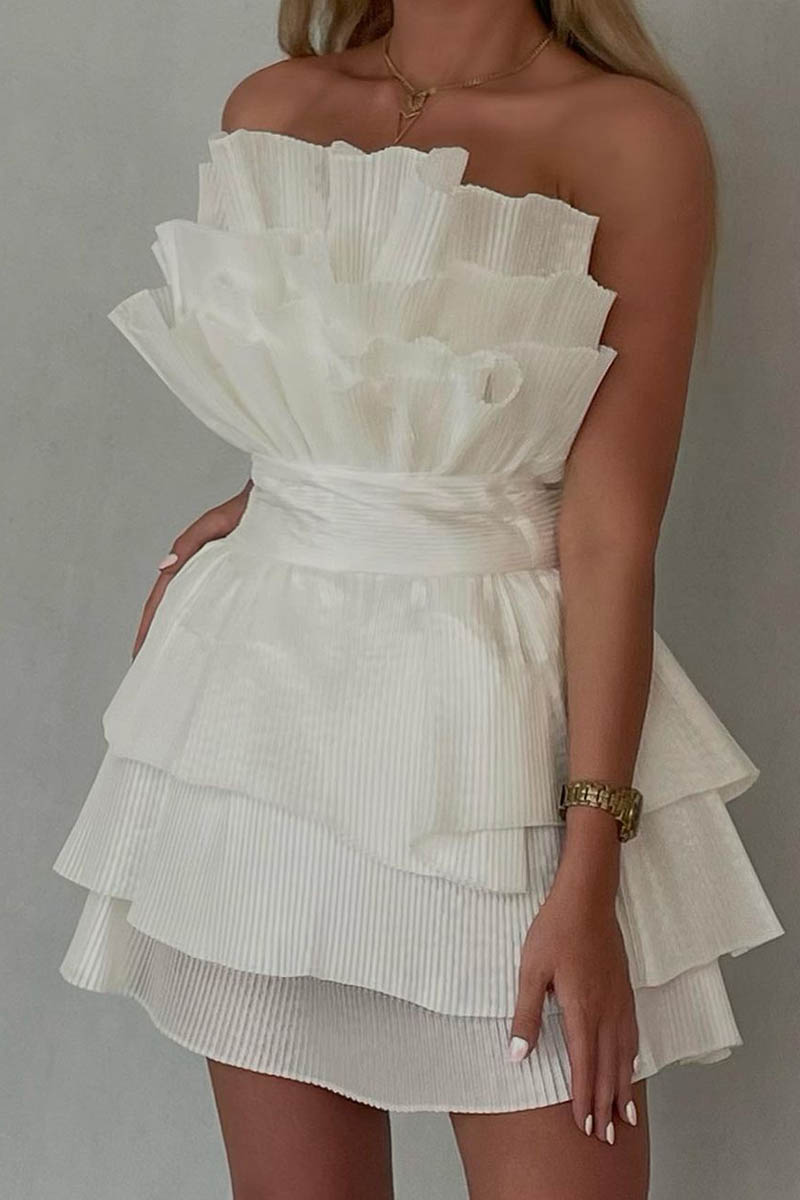Charming A-Line Strapless Tiered Short Homecoming Dress Party Gown BM bride