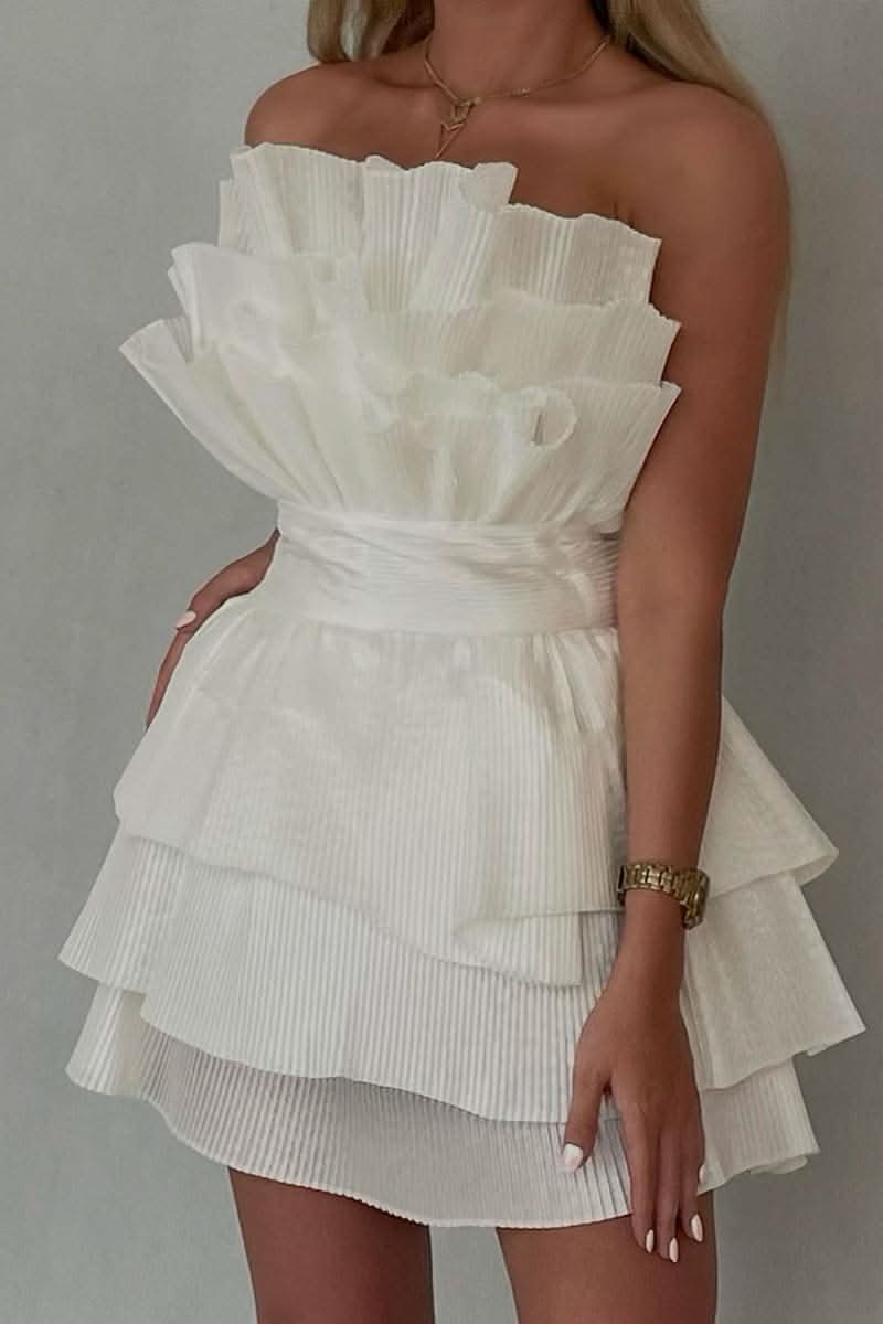 Charming A-Line Strapless Tiered Short Homecoming Dress Party Gown BM bride