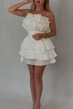 Charming A-Line Strapless Tiered Short Homecoming Dress Party Gown BM bride