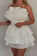 Charming A-Line Strapless Tiered Short Homecoming Dress Party Gown BM bride