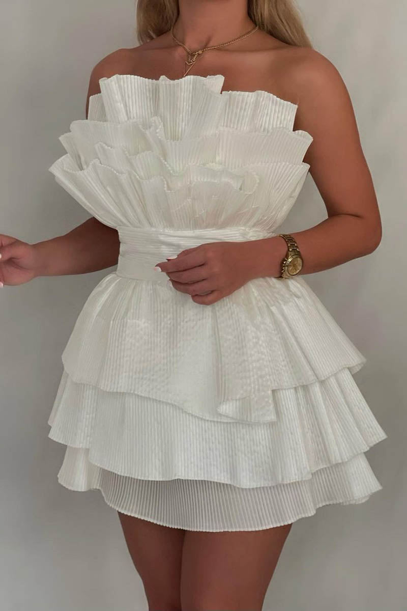 Charming A-Line Strapless Tiered Short Homecoming Dress Party Gown BM bride