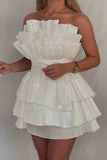 Charming A-Line Strapless Tiered Short Homecoming Dress Party Gown BM bride