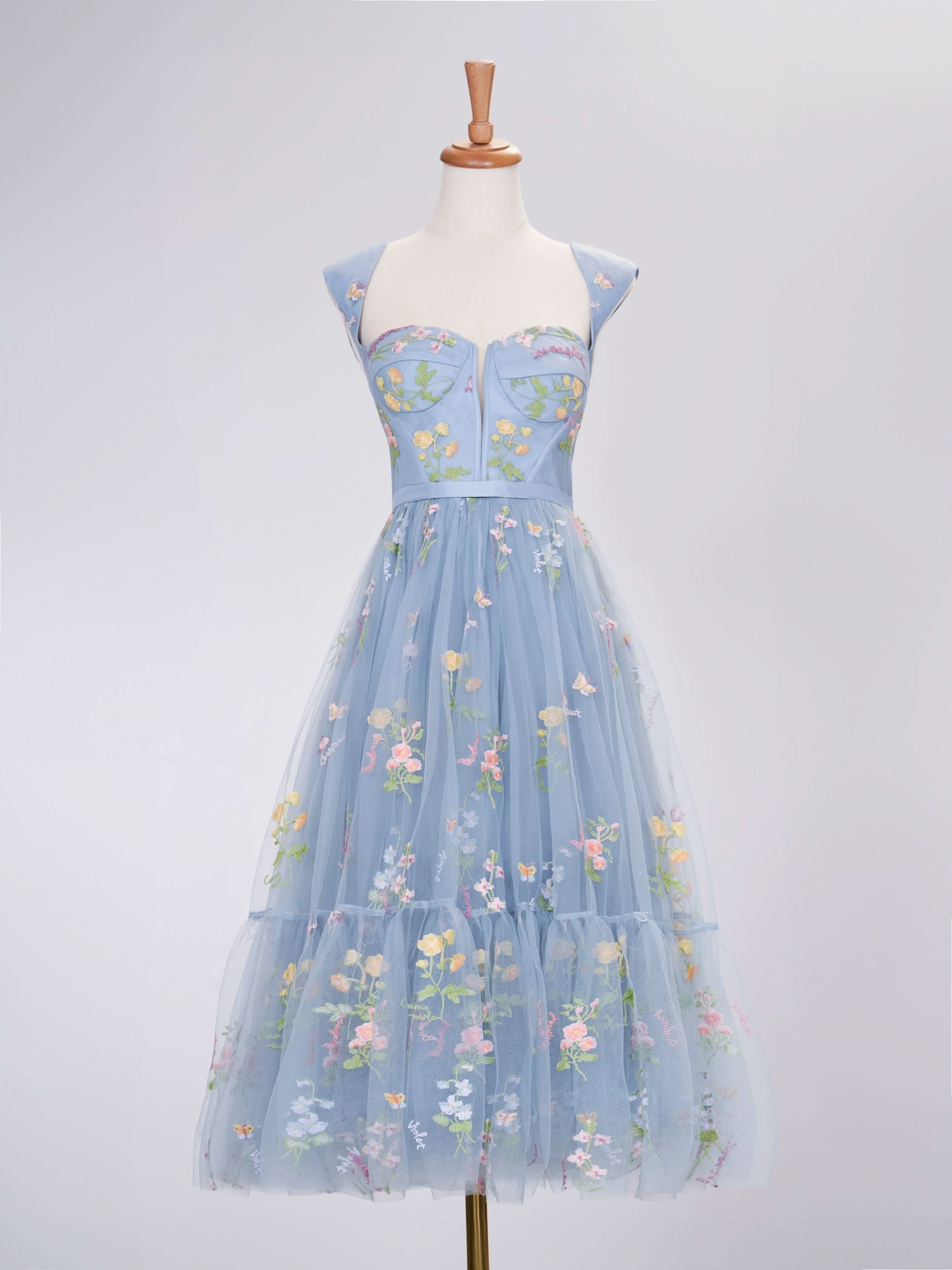 Romantic A-Line Sweetheart Dusty Blue Long Prom Dress with Embroidery BM bride