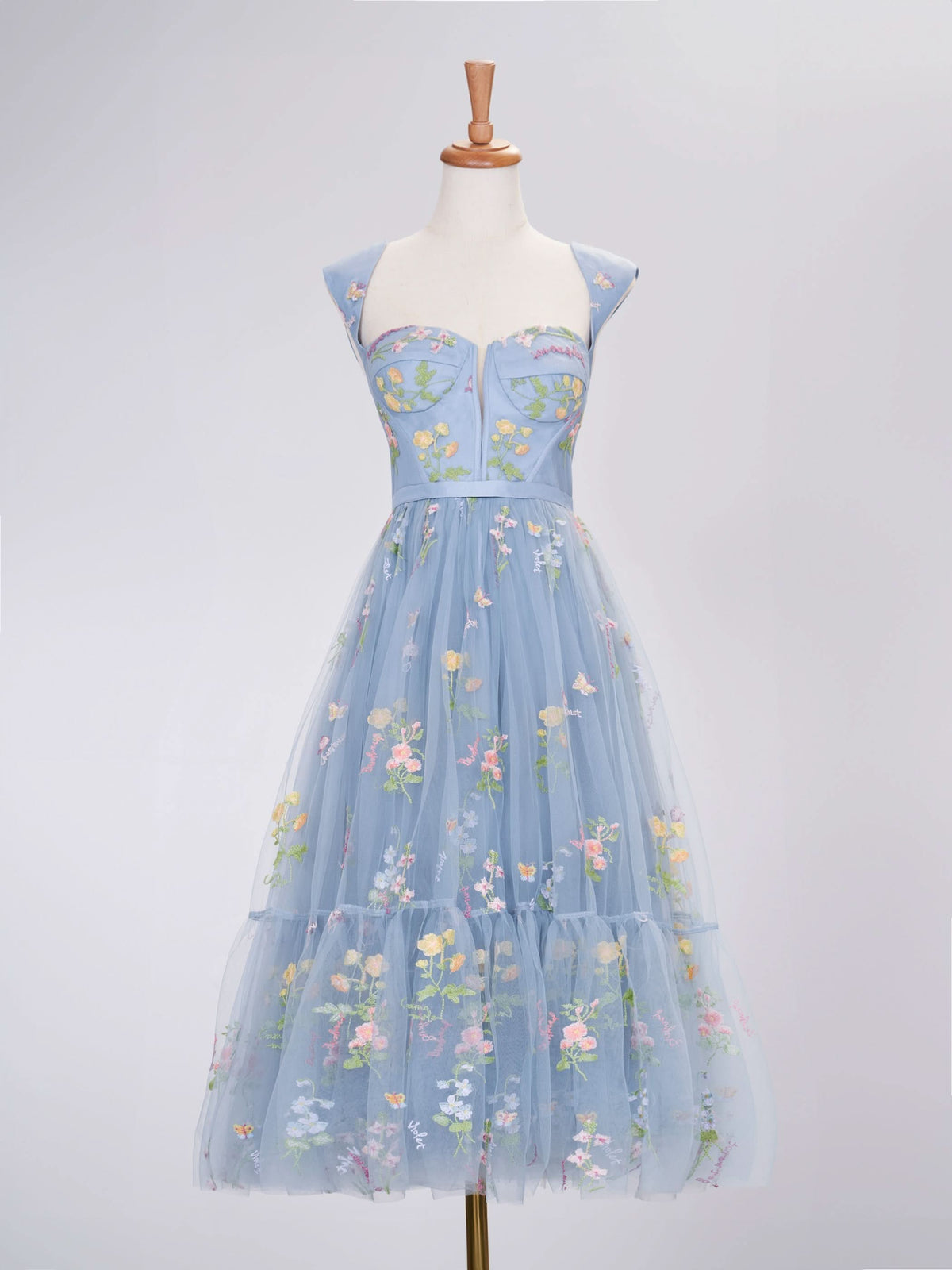 Romantic A-Line Sweetheart Dusty Blue Long Prom Dress with Embroidery BM bride