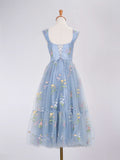 Romantic A-Line Sweetheart Dusty Blue Long Prom Dress with Embroidery BM bride