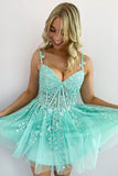 Sweet A-Line Mint Appliques Short Homecoming Dresses BM bride