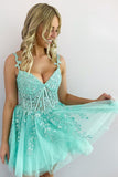 Sweet A-Line Mint Appliques Short Homecoming Dresses BM bride