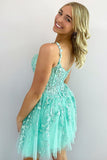 Sweet A-Line Mint Appliques Short Homecoming Dresses BM bride