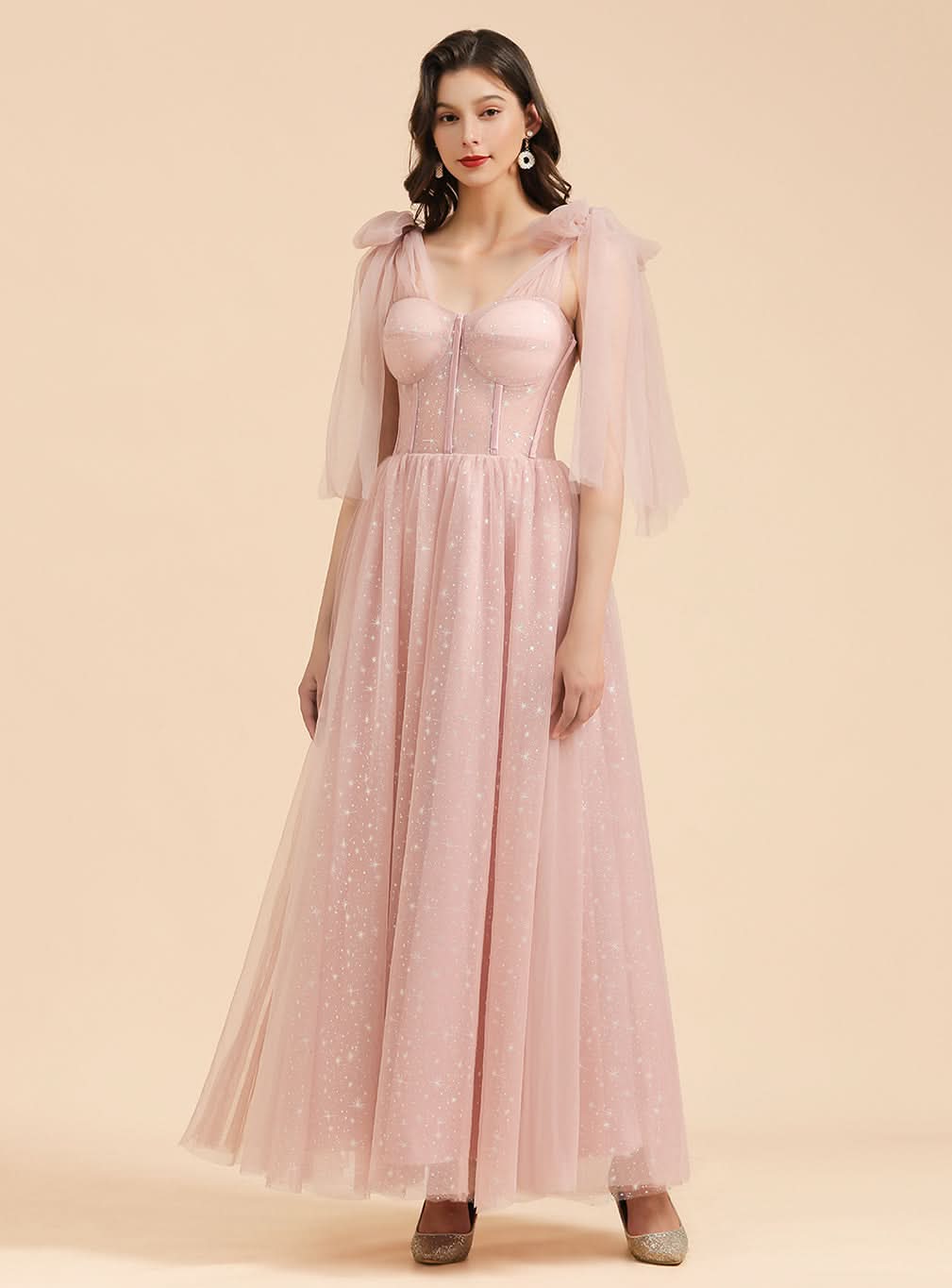 A-Line Sweetheart Sleeveless Tulle Straps Floor-length Dress BMbride