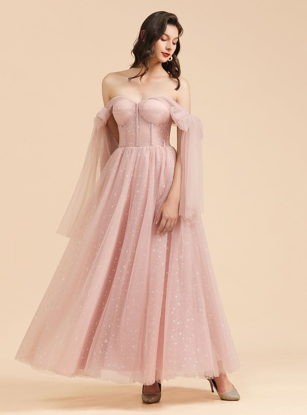 A-Line Sweetheart Sleeveless Tulle Straps Floor-length Dress BMbride