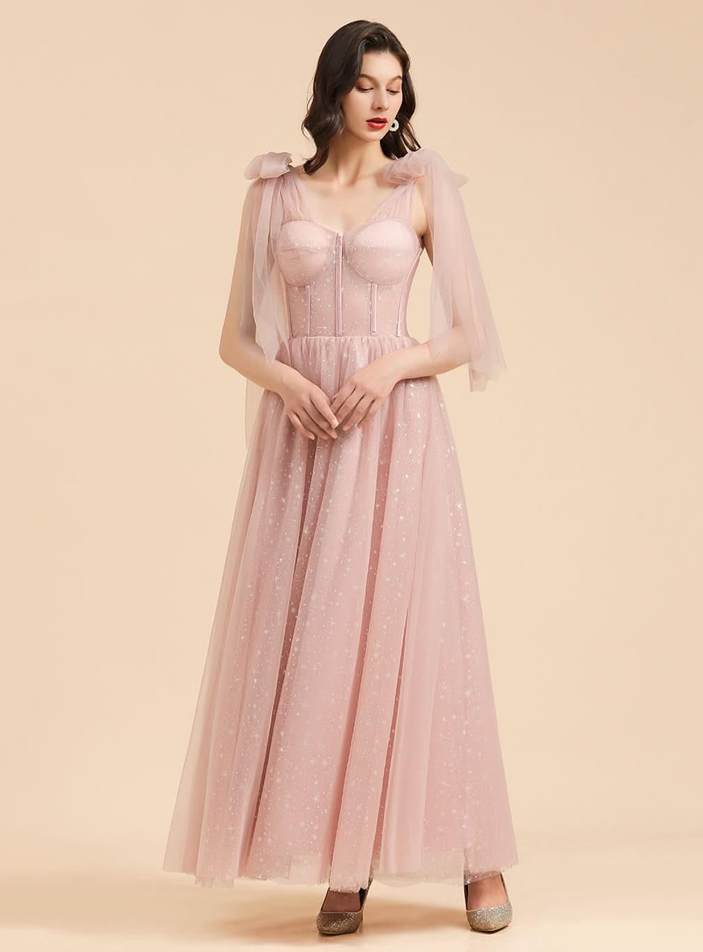 A-Line Sweetheart Sleeveless Tulle Straps Floor-length Dress BMbride