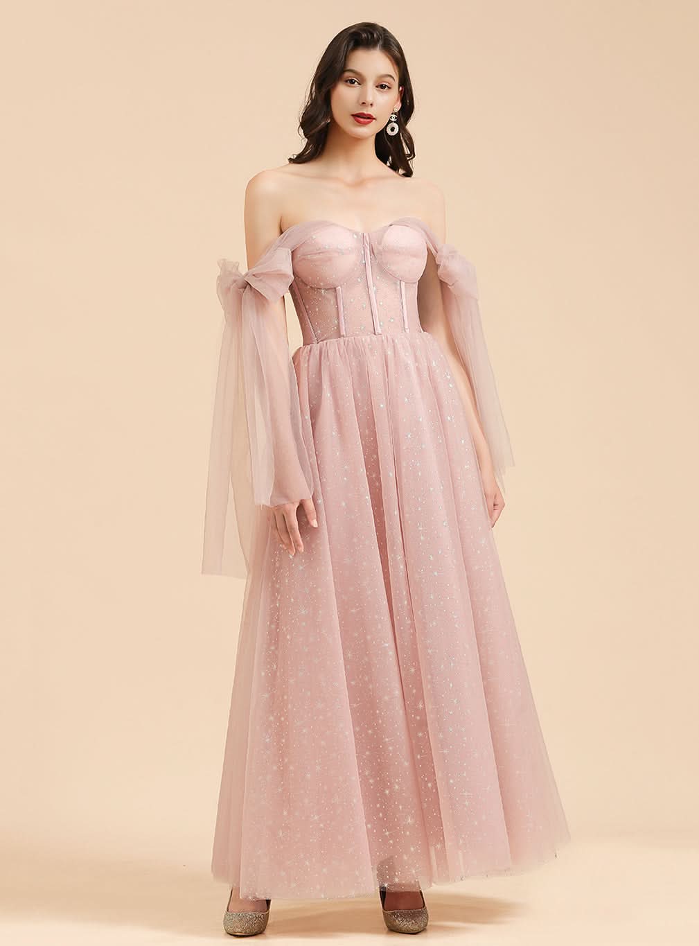 A-Line Sweetheart Sleeveless Tulle Straps Floor-length Dress BMbride