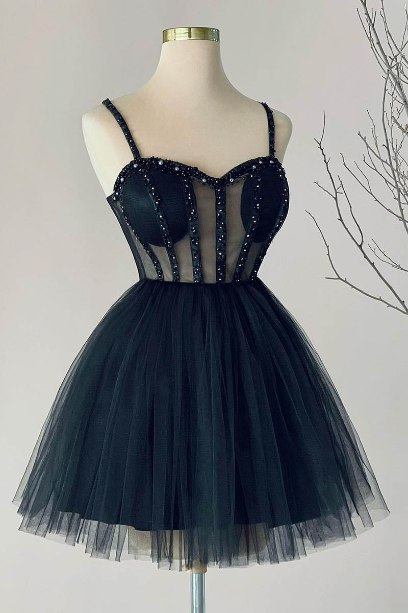 Delightful A-Line Sweetheart Tulle Beaded Short Homecoming Dress Party Gown BM bride