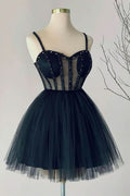 Delightful A-Line Sweetheart Tulle Beaded Short Homecoming Dress Party Gown BM bride