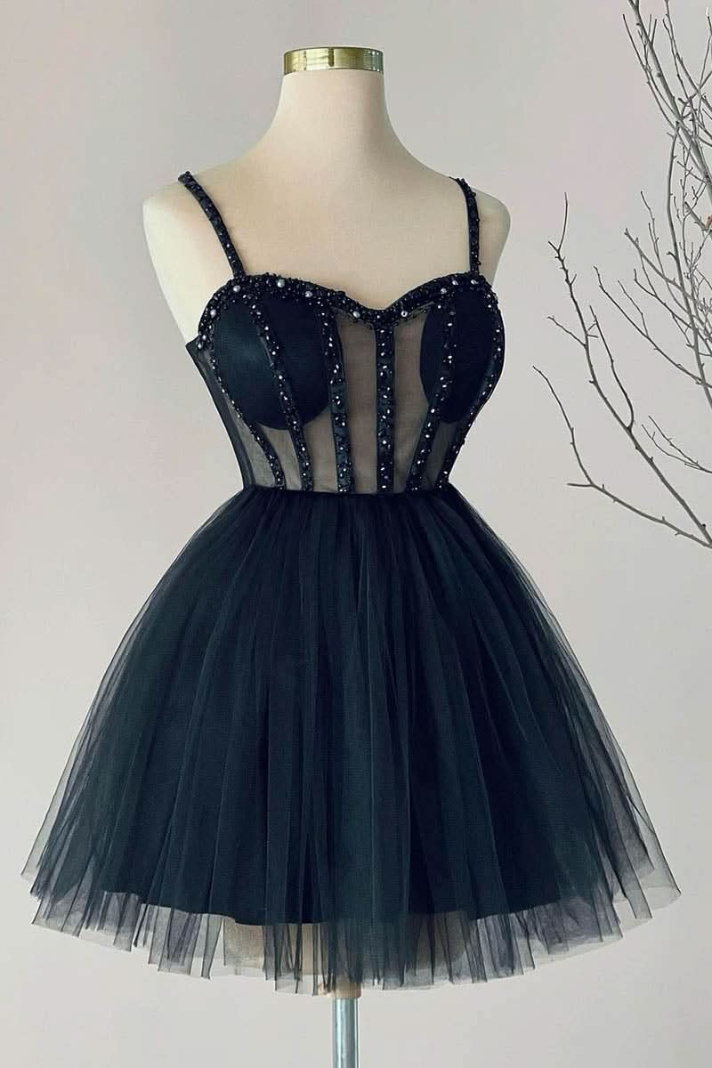 Delightful A-Line Sweetheart Tulle Beaded Short Homecoming Dress Party Gown BM bride