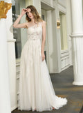 A-line Tulle One Shoulder Chapel Train Wedding Dress BMbride