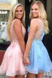 Lucinda |A Line V Neck Tulle Homecoming Dress with Appliques BM bride