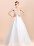 A-Line V-Neck Spaghetti Straps Sleeveless Lace Wedding Dress BMbride