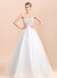 A-Line V-Neck Spaghetti Straps Sleeveless Lace Wedding Dress BMbride