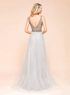 A-Line V-Neck Spaghetti Straps Tulle Floor-Length Dress BMbride