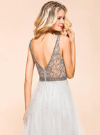 A-Line V-Neck Spaghetti Straps Tulle Floor-Length Dress BMbride