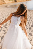 BMbride A-line White Sleeveless Straps Flower Girls Dress With Lace BMbride